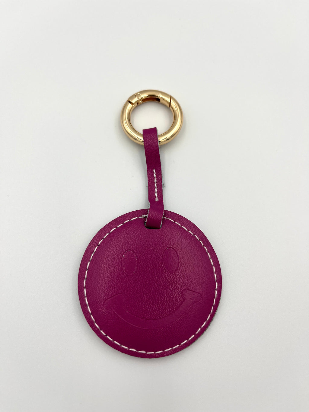 Smiley Sleutelhanger – Fuchsia – 100% echt leer